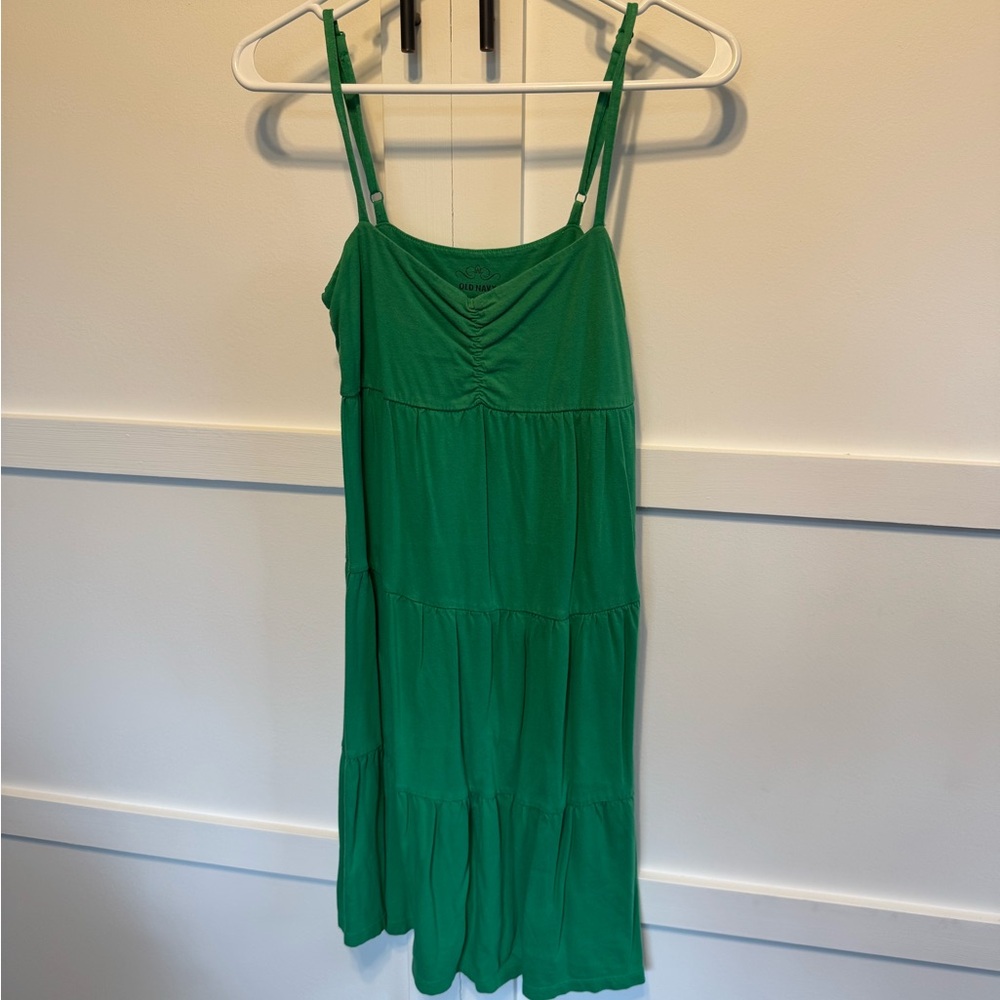 Green Ruched Spaghetti Strap Midi Sundress